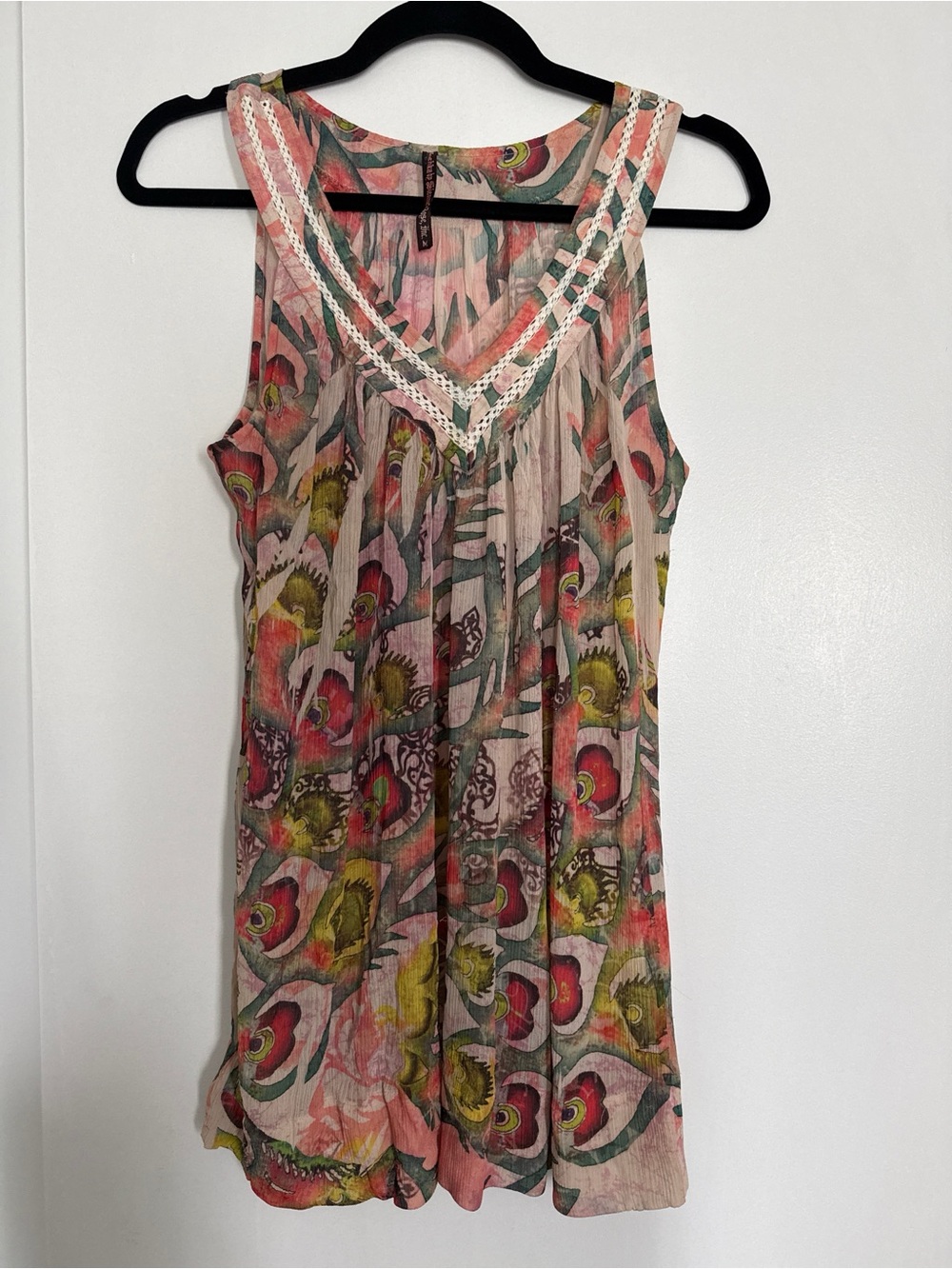 Boho Floral Sleeveless Tunic Top in Coral Pink